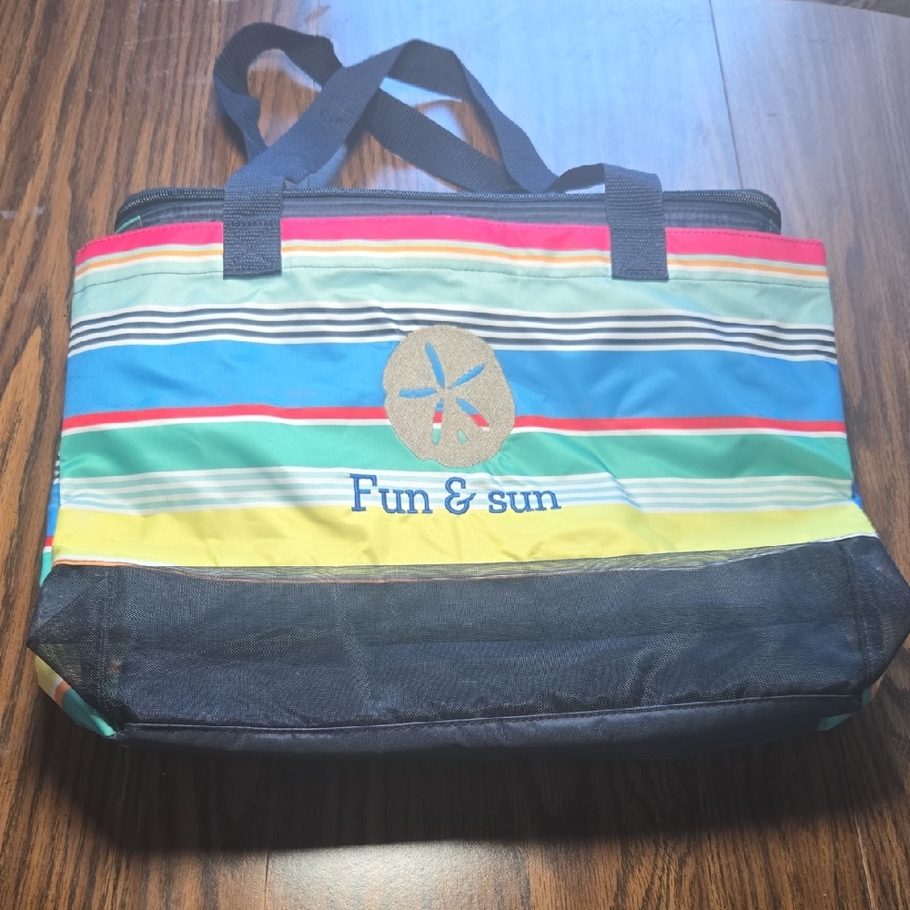 Thirty-One Fun & Sun Striped Beach Tote Bag – Large, Zipper Top, Summer Vibes